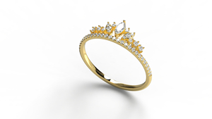 Trendy 14K Solid Gold Princess Crown <b>Ring</b> Marquise Diamond and Round Diamond Tiara <b>Ring</b> Curved <b>Stacking</b> Band Fine Jewelry Women - Product Image 2