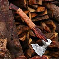 Hache Viking personnalisée avec logo pour le camping en plein air, hache en acier au carbone avec manche en bois, hache longue à barbe de Viking