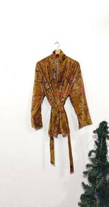 Robe kimono longue à manches longues en coton tissé à la main, imprimé au bloc, col en V, séchage rapide, motif animalier/floral, pour demoiselle d'honneur - Product Image 4