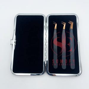 แหนบขนตาสแตนเลสแบบมืออาชีพทนทาน45 90องศาแยกปริมาณแหนบขนตาโค้งเส้นใยแบนแหลม - Product Image 4