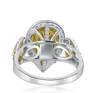 Anillo de Diamante Amarillo Corte Pera Cultivado en Laboratorio, Oro Blanco de 14k, Doble Halo, Anillo de Boda, Claridad VVS+, Certificado IGI, Minimalista - Product Image 2