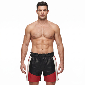 Men's Genuine <b>Leather</b> <b>Shorts</b> Solid Pattern Mid Waist Custom Design Slim Fit with Elastic Waist - Product Image 6