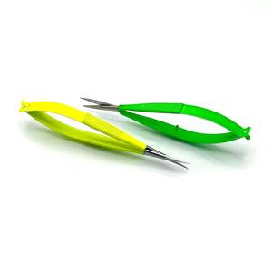 Tijeras Profesionales de Alta Calidad para Cejas, Hoja Curva Afilada de Acero Inoxidable, Mango de Plástico, Color Verde Amarillo, para Diestros - Product Image 6