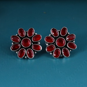 Direct Factory Brass Oxidized Silver <b>Earrings</b> <b>Turquoise</b> Floral Design | Bohemia Style Party Women's Wholesale Bulk Best Price - Product Image 3