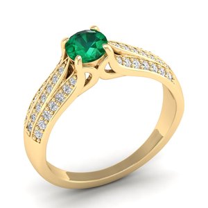 REYES Luxury 925 Sterling <b>Silver</b> Round Cut 0.5 Carat <b>Emerald</b> Gemstone with Moissanite <b>Ring</b> For Women Birthstone Fine Jewelry - Product Image 2