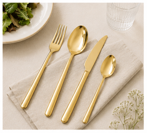 Ensemble de couverts modernes écologiques en or, poli miroir, en acier inoxydable, avec logo personnalisé, pour mariage, fête, hôtel, restaurant, directement de l'usine - Product Image 6