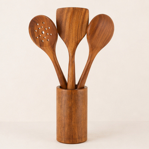 Ensemble d'ustensiles de cuisine en bois d'acacia, cuillères de cuisson, spatules et louche antiadhésives résistantes à la chaleur, avec support – Fournisseur d'usine - Product Image 5