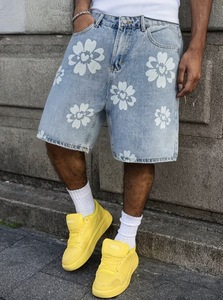 Shorts Bermuda en jean bleu clair pour homme, patchwork, taille mi-haute, fermeture boutonnée, style urbain, décontracté, sport, été, anti-plis, coupe-vent - Product Image 5