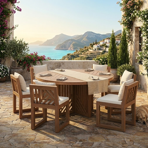 Luxury Hospitality Outdoor Dining Set Solid Teak <b>Round</b> <b>Table</b> and 6 Chairs for Resort Villa Hotel <b>Patio</b> - Product Image 1