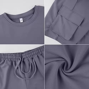 Conjuntos de Shorts Casuales de Verano para Hombre, 2 Piezas, Camiseta de Poliéster/Algodón Antibacteriana, Manga Corta con Hombros Caídos, Venta al Por Mayor - Product Image 2