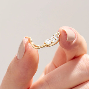 Yellow Gold 14K Graduated Lab Grown Diamond Round Brilliant Cut Filled Luxury <b>Open</b> Band <b>Ring</b> - Product Image 2