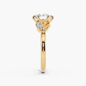 Anillo de Compromiso con Diamante Cultivado en Laboratorio de Corte Redondo, Inspirado en la Naturaleza, con Detalle de Hoja, para Aniversario o Boda, Oro 10K/14K/18K, Plata 925/935 - Product Image 4