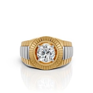 Anillo de Diamantes en Oro Amarillo y Blanco de 14K, Pieza de Joyería Fina para Hombre, con un Brillante Solitario Redondo Central - Product Image 2
