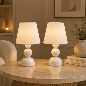 Orbit Sphere Metal Table <b>Lamp</b> Set with Sculptural <b>Ball</b> Base Fabric Shade Soft Ambient Lighting Elegant Bedroom Decor - Product Image 1