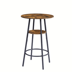 <b>Rustic</b> Brown Upholstered Round Bar Stool Set with Backrest and <b>Shelf</b> 23.62 W X 23.62 D X 35.43 H - Product Image 6