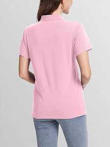 T-shirts pour femmes en coton 100% Oxford tricoté, décontractés, imprimés, respirants, anti-plis, écologiques, couleur rose, avec logo personnalisé, vente en gros - Product Image 3