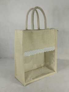Sac cadeau en jute avec fenêtre transparente, deux poignées, sac de shopping réutilisable pour l'emballage de détail - Product Image 2