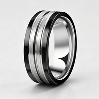Bague en titane noir et argent avec double rainure et centre brossé, alliance pour homme, bijoux de style industriel en gros