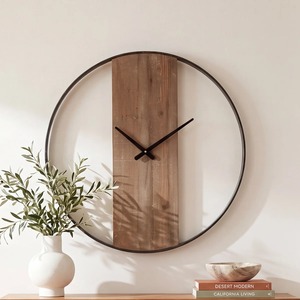Minimalist Round Wooden Wall <b>Clock</b> Analog Quartz Silent Design for Living Room Home Office Decor - Product Image 3