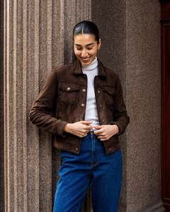 <b>Suede</b> leather Trucker <b>jacket</b> Brown and Beige Color 40% off with free shipping - Product Image 3