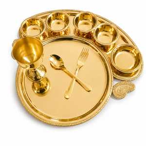 Juego de Platos de Metal Dorado Vintage para Cena, con Diseño de Frutas Pintado a Mano, Apto para Lavavajillas, Plato para Servir, Tazones, Cuchara, Tenedor, para Bodas - Product Image 1