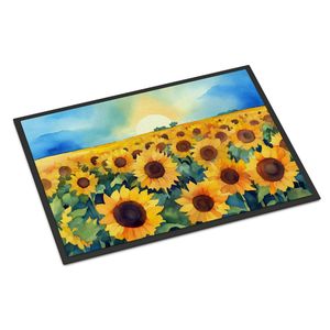 Kansas Sunflowers in Watercolor Doormat Front <b>Door</b> <b>Mat</b> <b>Indoor</b> Outdoor Rugs for Entryway, Non Slip Washable Low Pile, 24H X 36W - Product Image 1