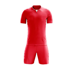 Uniforme de Fútbol Rojo para Hombre, Camiseta Polo de Manga Corta con Pantalones Cortos, Ropa Deportiva de Poliéster que Absorbe la Humedad, para Todas las Temporadas, Ajuste para Adultos - Product Image 1