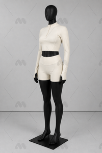 Conjunto de Yoga para Mujer de 2 Piezas, Top Corto sin Costuras, Pantalones Cortos de Cintura Alta, Manga Larga, Cierre de Cremallera de un Cuarto, Color Sólido, Spandex, Poliéster - Product Image 2