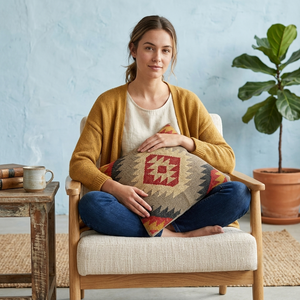 Handwoven Geometric Kilim Pillow Wool Jute Eco-Friendly Organic Non-Toxic Customizable Size Hotel Home Decorative Cushion - Product Image 5