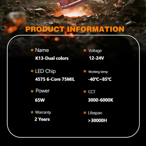 Faro LED K13 de Alta Potencia Doble Color 130W H1 H4 9006 880 con Ventilador de Enfriamiento Tubular Canbus 6000K y 3000K, Faros LED para Coche H4 de 2 Colores - Product Image 3