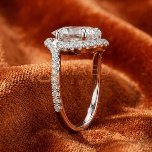 Elegant 925 Sterling Silver Pear Cut Halo Diamond Engagement <b>Ring</b> with <b>Split</b> Shank Pave Band - Product Image 2