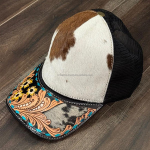 Gorra de béisbol con visera curva para hombre y mujer, gorra de béisbol con parche de malla de cuero de vaca genuino, gorra deportiva de camionero, venta al por mayor - Product Image 4