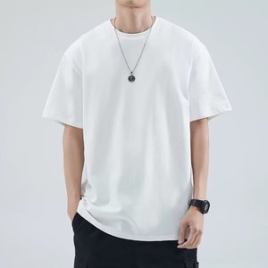 T-shirt blanc pour homme, coupe ample, grande taille, avec logo personnalisé brodé ou imprimé, idéal pour l'été – Vêtements de marque pour homme - Product Image 3