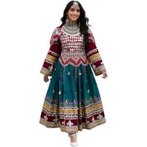 Robes maxi vintage afghanes pour femmes, faites à la main, naturelles, de qualité supérieure, mode ethnique traditionnelle afghane pour mariage - Product Image 1