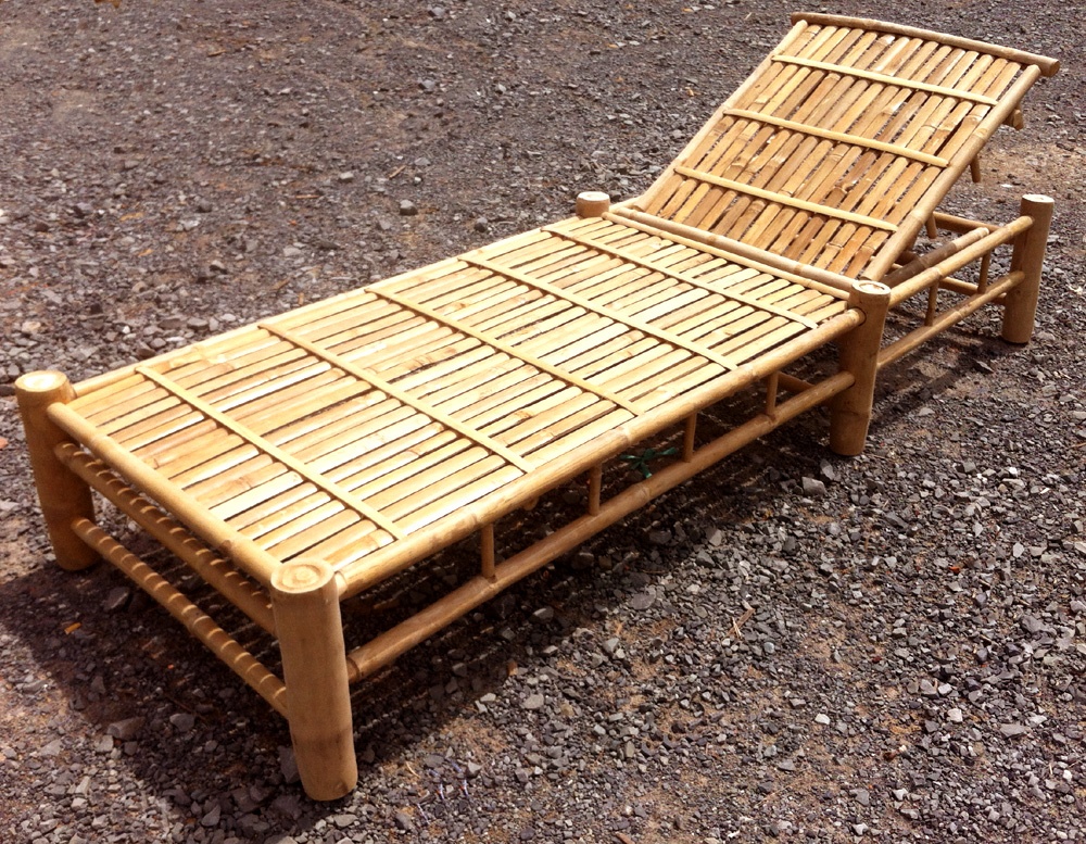 Wood Bamboo Chaise Lounge Outdoor Reclining Bamboo And White