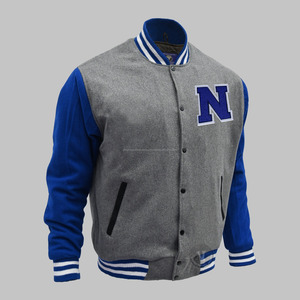OEM Haute Qualité Vente en Gros Unisexe Style Baseball Streetwear pour l'école et l'université, Manteau d'hiver mat avec revêtement, Gris corps, Manches bleues, Personnalisable - Product Image 6