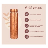 Botella de Agua Portátil de Cobre Pulido y Martillado, Moderna, Ecológica, Reutilizable, Antideslizante, Hecha a Mano, Ayurvédica