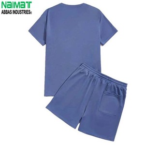 Conjunto de Camiseta de Algodón Morado para Hombre, Cuello Redondo, Tejido de Punto, Color Sólido, Informal, para Verano, Manga Corta, Pantalones Cortos - Product Image 6