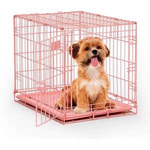 Gabbia per Cani Pieghevole da 24 Pollici Rosa per Razze Piccole 12-20 Libbre con Porta Singola e Pannello Divisorio, Gabbia per Animali Domestici alla Moda - Product Image 1