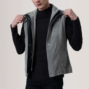 Gilet en daim pour homme RELEVO INDUSTRIES, col montant, fermeture éclair, vêtement décontracté d'automne, coupe ajustée, veste en cuir gris - Product Image 5