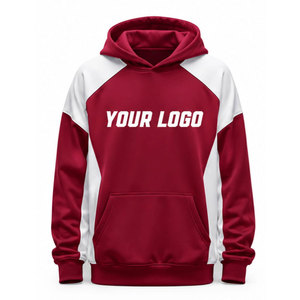 Sudadera con Capucha Personalizada de Manga Raglán Unisex Roja y Blanca con Bolsillo Frontal y Logotipo Impreso por Transferencia Térmica, Ropa Casual de Otoño - Product Image 2