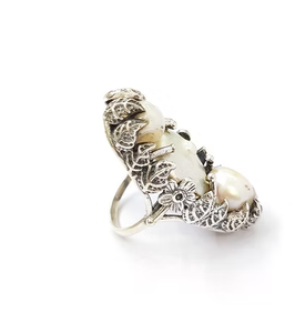 Bague en argent texturé avec pierre précieuse nacre de 16,9 grammes, argent sterling 925, design unique, bijoux en gros - Product Image 3