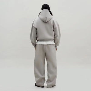 Ensemble de survêtement unisexe gris en polyester épais à manches longues avec capuche et cordon de serrage, coupe décontractée, couleur unie, poches latérales, hiver - Product Image 6