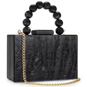 Bolso de Mano Cuadrado de Madera Hecho a Mano por Artesanos, Estilo Bohemio, con Patrón de Efecto Mármol, Cierre Magnético Duradero, Adornado con Pedrería, para Mujer - Product Image 5
