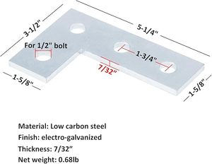 MISA Fixations en acier zingué de qualité supérieure à 4 trous pour profilés en L de 1-5/8 po, supports de connexion en forme de L de 7/32 po d'épaisseur - Product Image 2