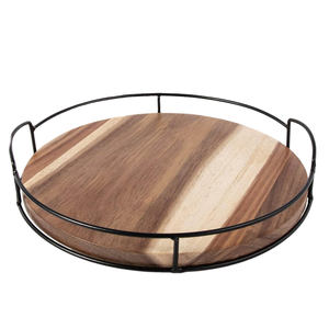 Aaliyan Impex Premium Solid Wood Round Serving <b>Tray</b> with Floral Pattern Sturdy Handles for Breakfast <b>Dinner</b> Drinks & Snacks - Product Image 1
