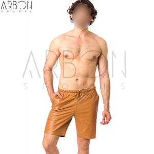 Shorts en cuir pour hommes, style urbain, marron beige, design et tailles personnalisés, fournisseur en gros, qualité supérieure, style le plus récent - Product Image 2