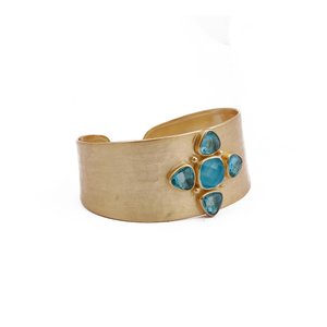 Blue Chalcedony Topaz Gemstones Gold Plated Cuff <b>Bracelet</b> Handmade Statement <b>Bangle</b> Fashion Cuff <b>Bracelet</b> - Product Image 1