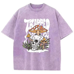 Camiseta Gráfica de Manga Corta con Cuello Redondo para Hombre, Estilo Urbano, Ajuste Delgado, Transpirable, Ecológica, con Diseño de Calavera de Hongo Trampado, de Algodón Estampado - Product Image 1
