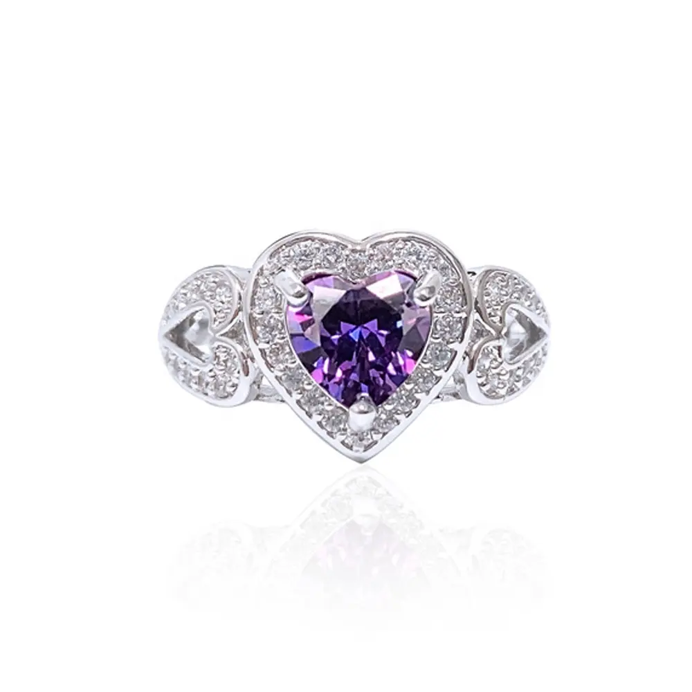 Обручальное кольцо фиолетовый CZ Halo ювелирные изделия сердце кольцо